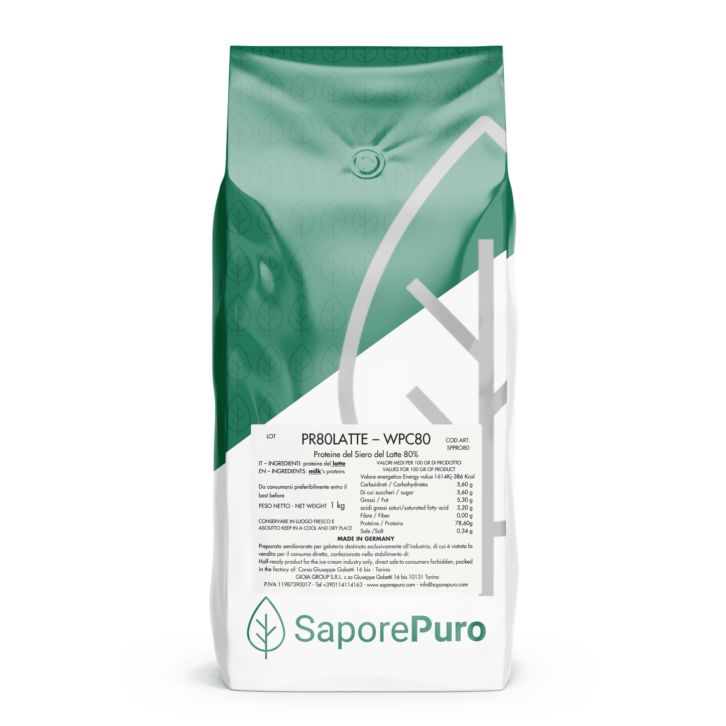 Proteine del Siero del Latte - WPC80 - Whey Protein Concentrate 80% - SaporePuro - 1kg