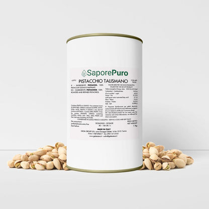 Pasta pistacchio pura al 100% SaporePuro Talismano, senza colore, confezione da 1kg, visibile nella immagine.