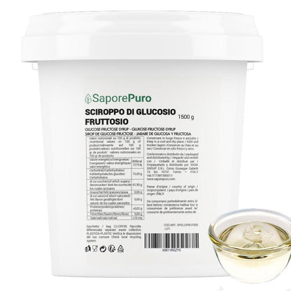 Sciroppo di glucosio fruttosio liquido SaporePuro, ingrediente per cucina e forno, 1,5 kg, 70/75DE, bottiglia trasparente